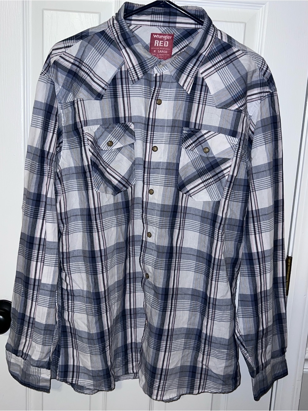 Wrangler RED Men’s XL Plaid Western Pearl Snap Shirt Cowboy Long Sleeve
